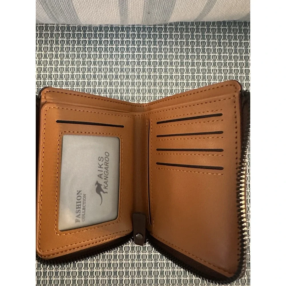AIKS KANGAROO Brown Bifold Wallet with Zipper, Credit Card Holder, Men's